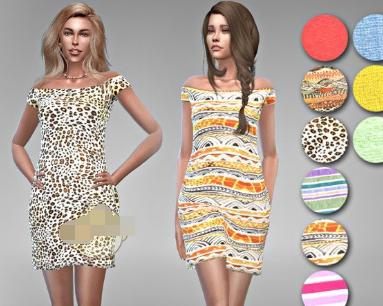 模拟人生4女性露肩的彩色连衣裙MOD